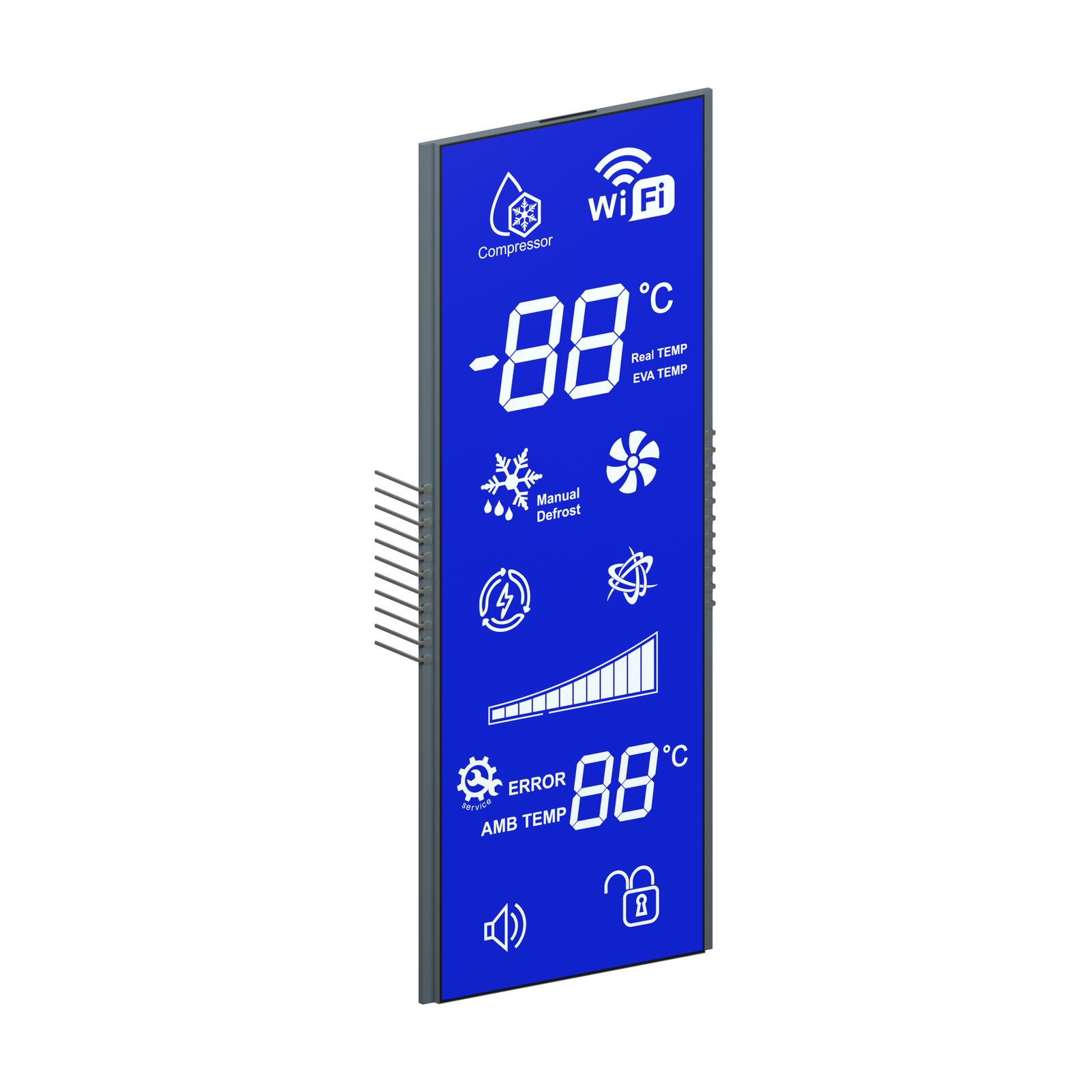 S3203D STN LCD, 흰색 배경의 왼쪽 전면 렌더링