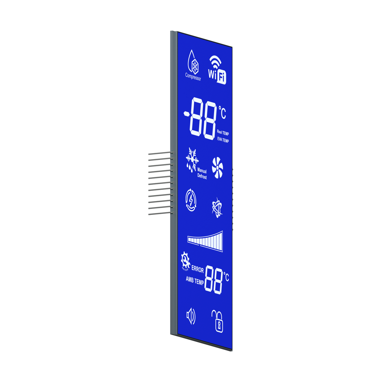 S3203D STN LCD, 흰색 배경의 낮은 각도 정면 렌더링