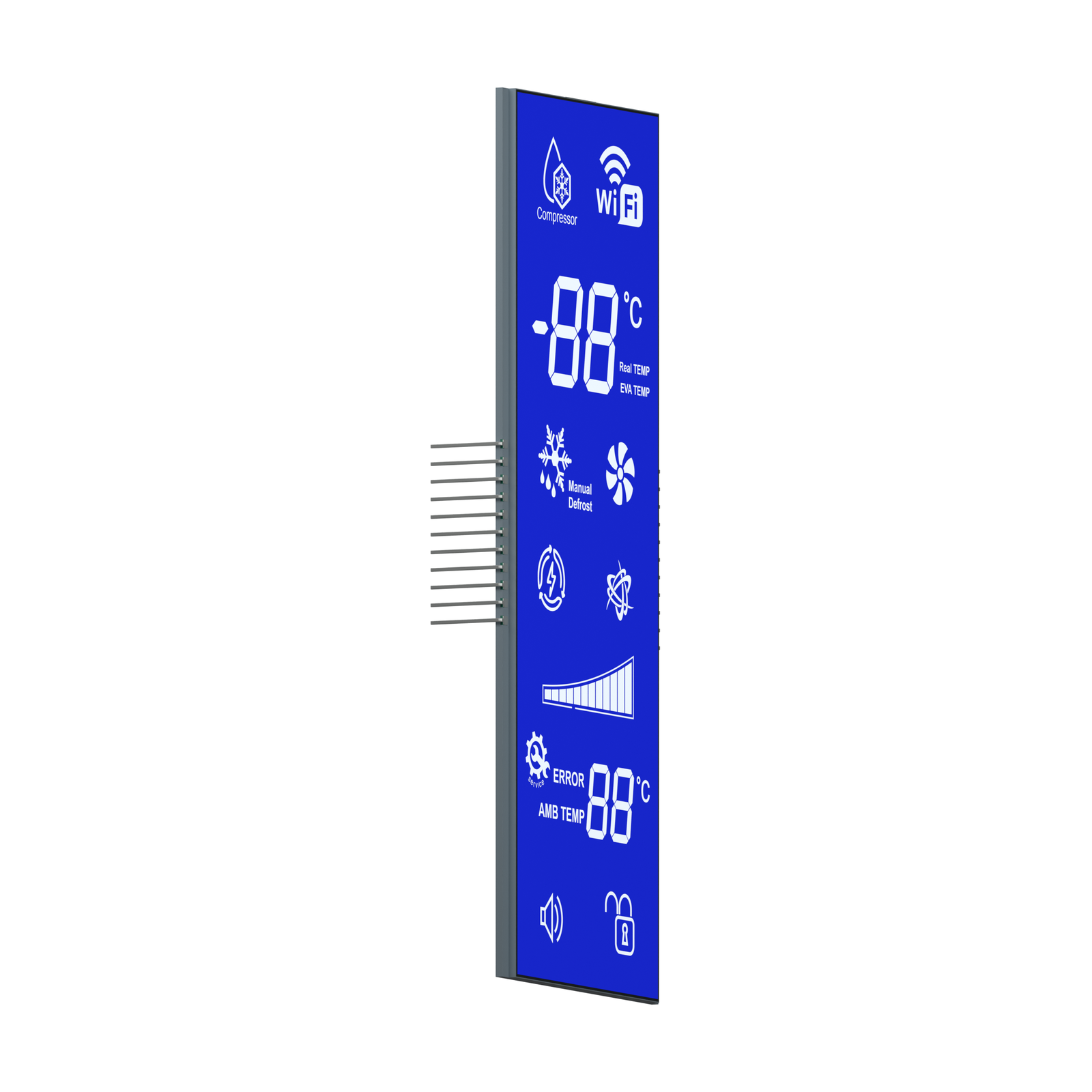S3203D STN LCD, 흰색 배경의 왼쪽 측면 투시 렌더링