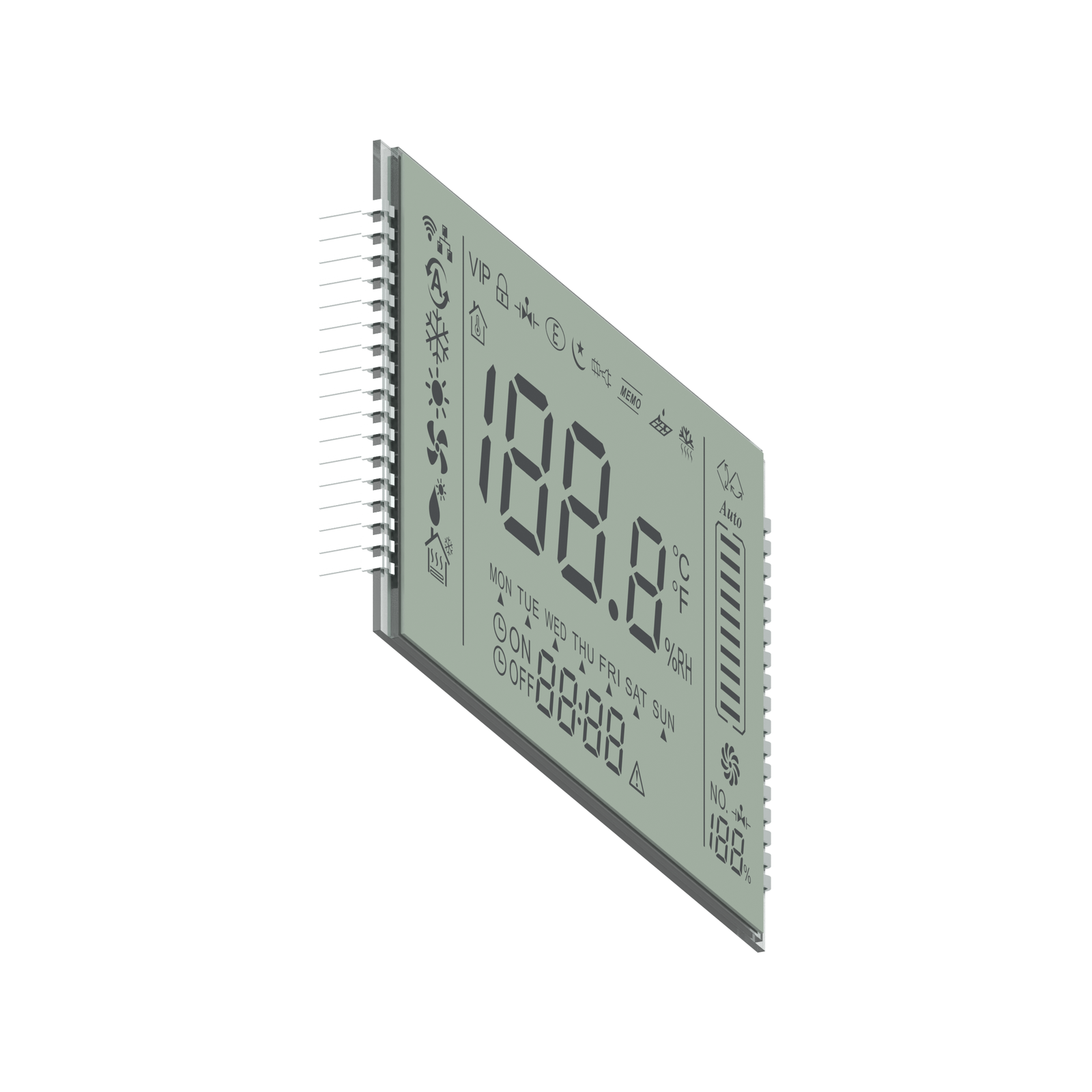S04858D LCD TN, rendu de face en contre-plongée sur fond blanc