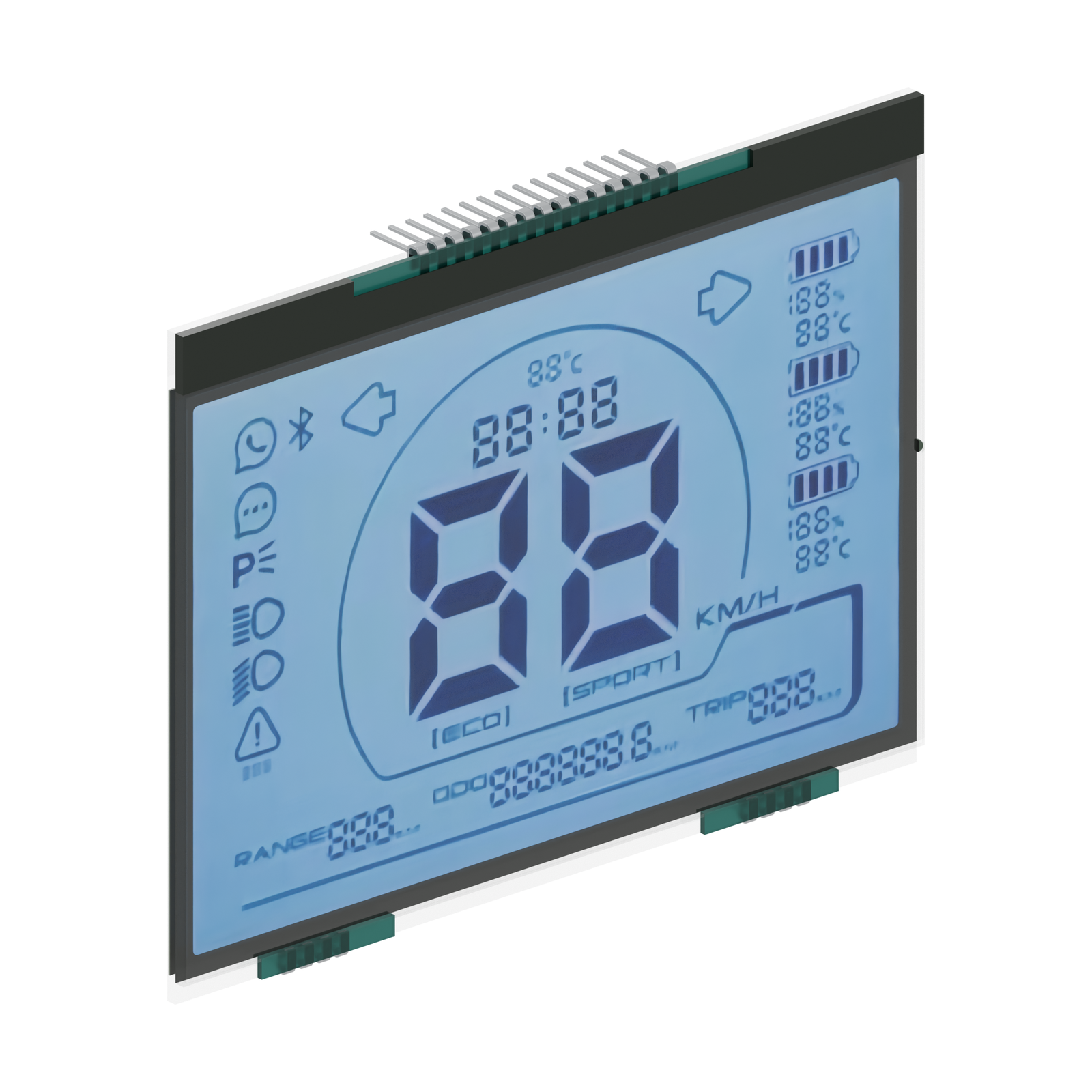 S3515D LCD HTN, renderização frontal esquerda sobre fundo branco
