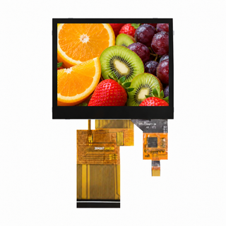S35001D front product rendering with colorful fruit artwork on the screen and two FPC tails