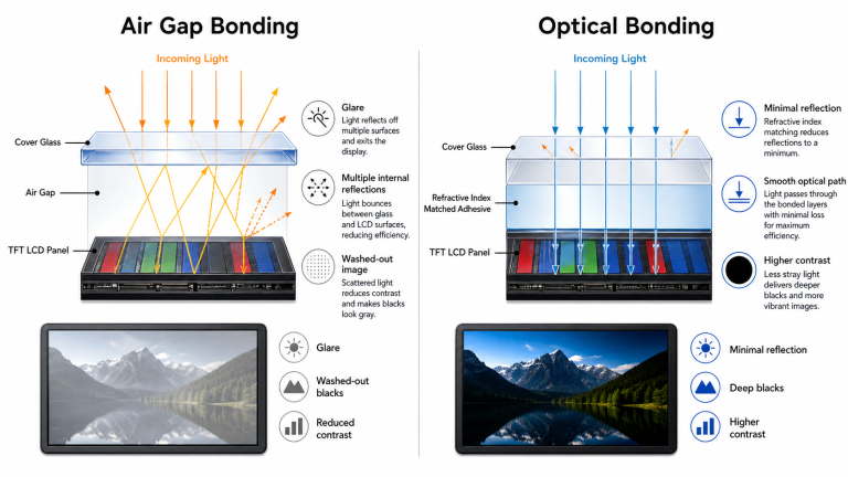 Optical bonding versus air-gap LCD reflection comparison