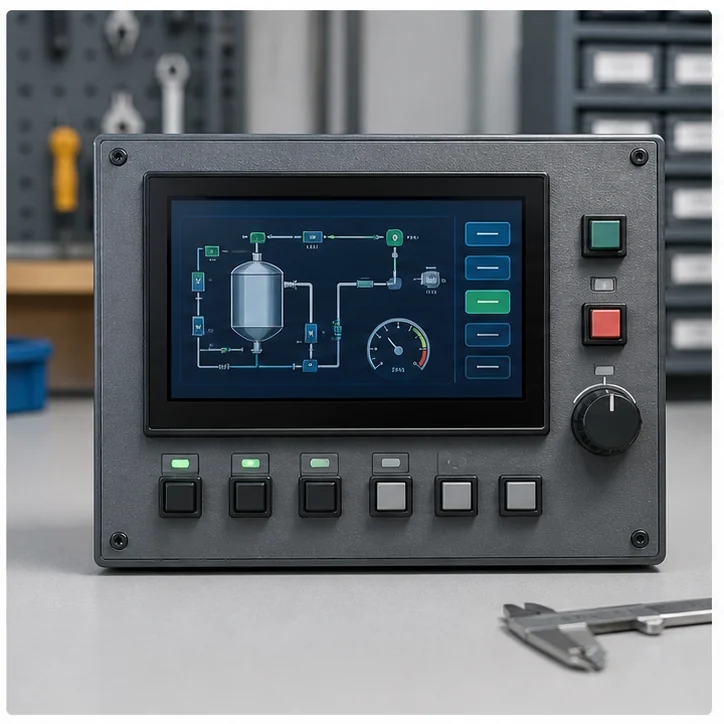 7-inch TFT LCD module integrated in an industrial HMI control panel visual reference