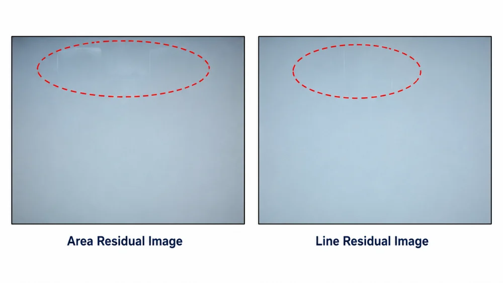 Area residual image and line residual image comparison in TFT LCD testing