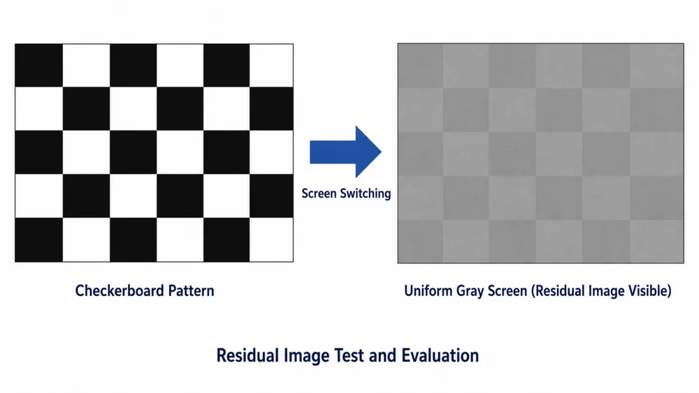 Checkerboard pattern switched to a gray screen for LCD image retention testing