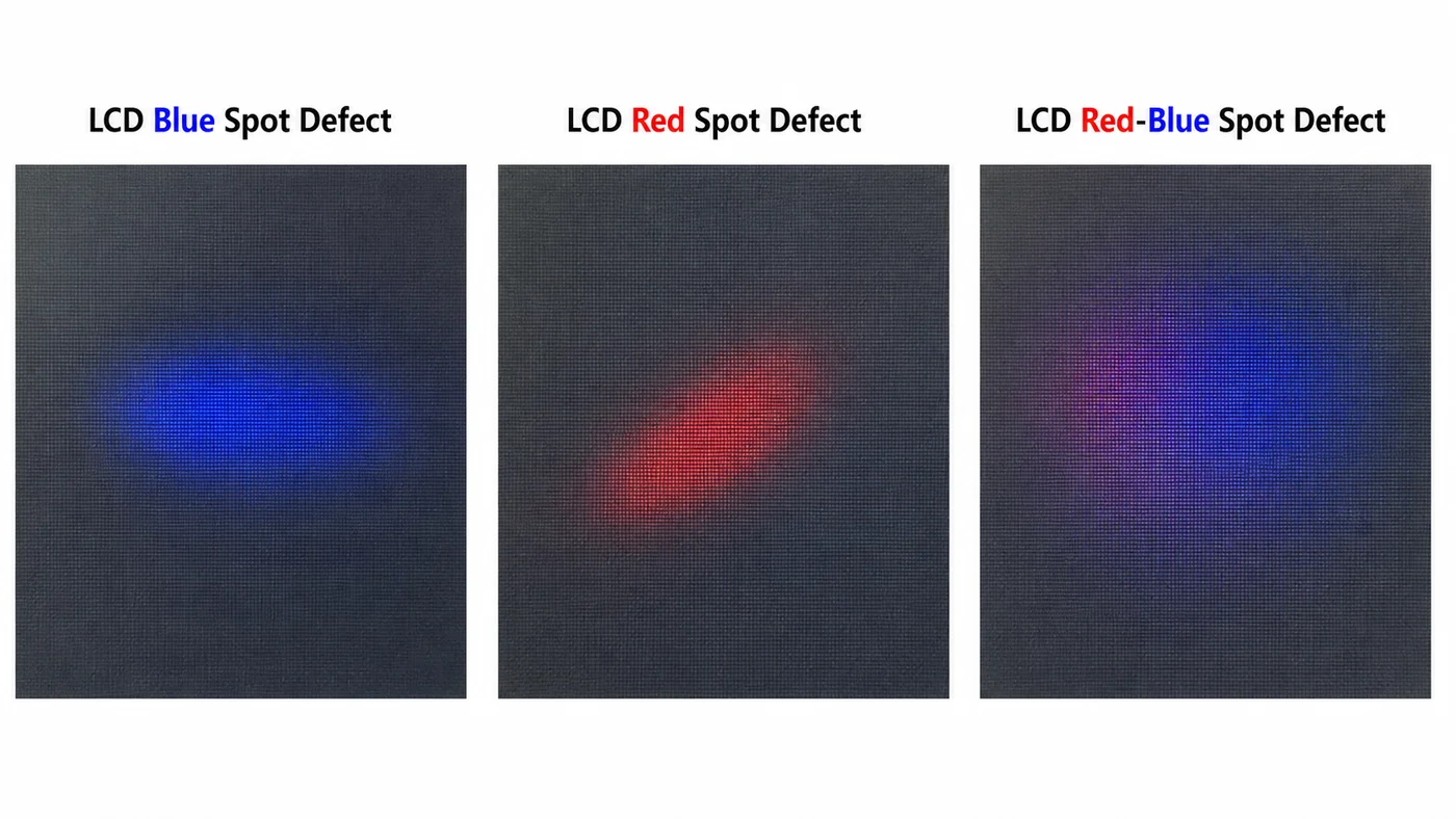 TFT LCD Red/Blue Mura: Root Cause and Prevention LCD blue spot red spot and red blue spot defect examples