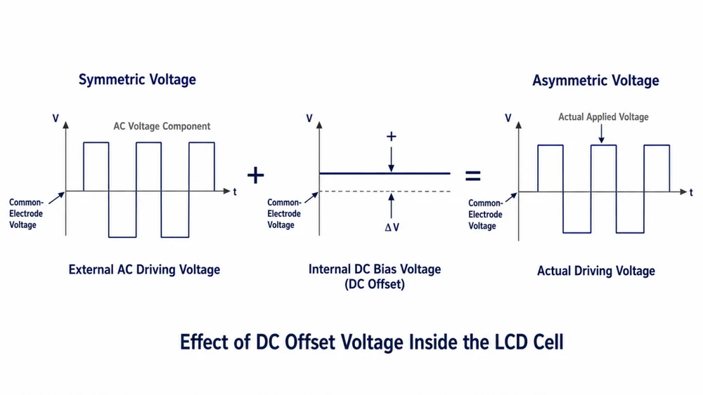 Internal DC offset voltage inside the LCD cell causing asymmetric liquid crystal driving voltage