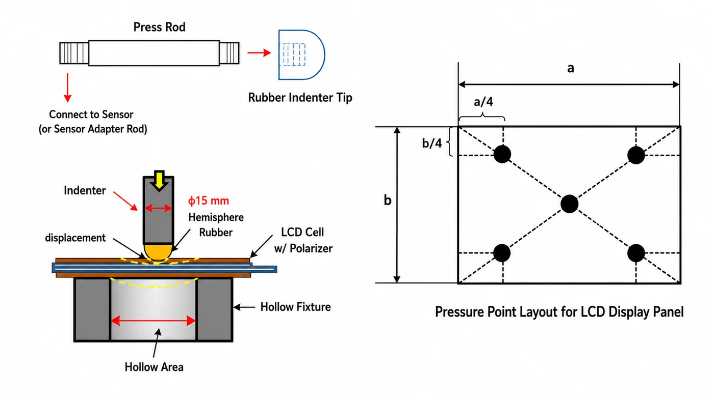 TFT LCD Red/Blue Mura: Root Cause and Prevention LCD pressure test layout and pressure point positions