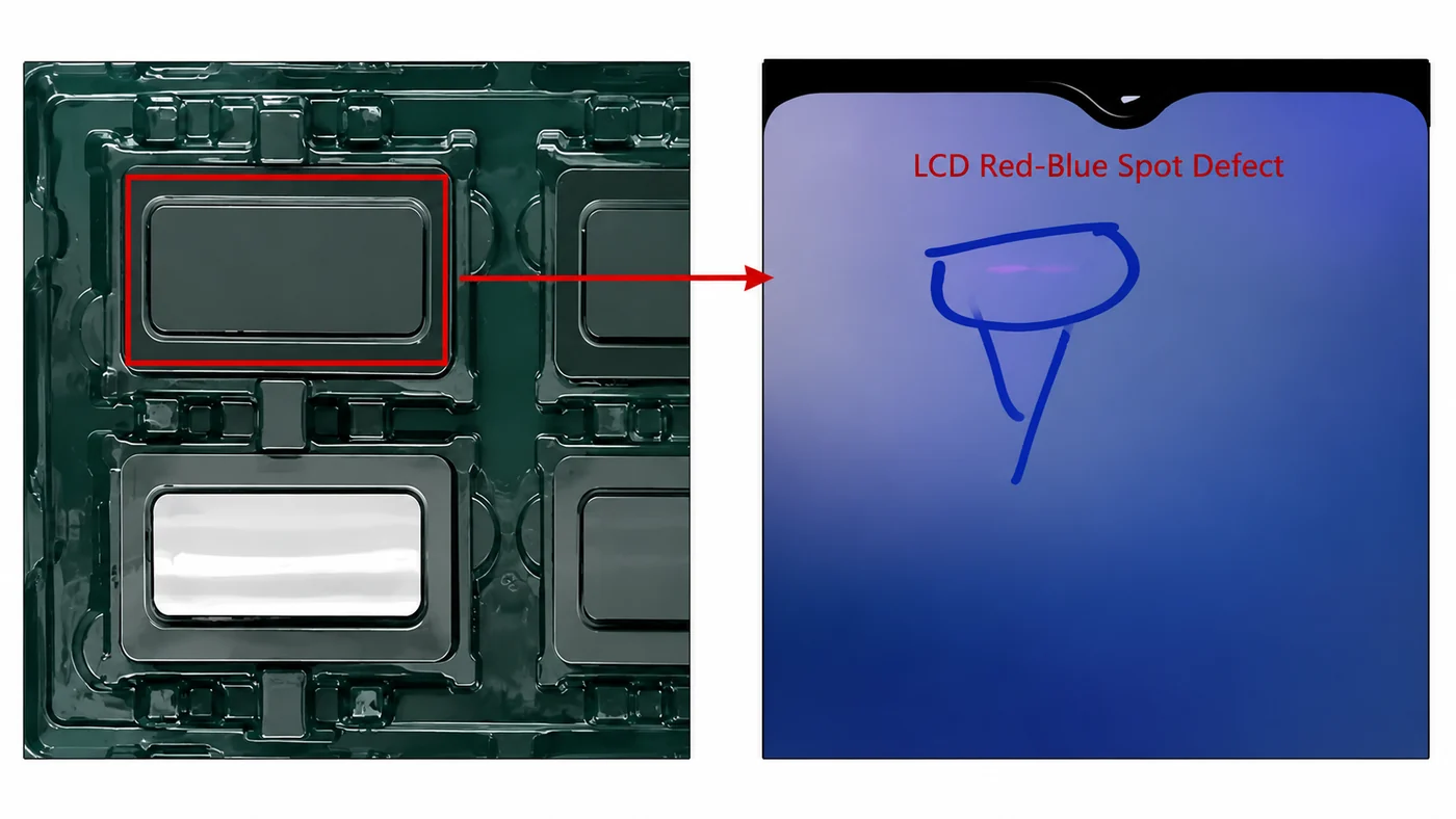 TFT LCD Red/Blue Mura: Root Cause and Prevention Tray packaging pressure causing LCD red blue spot defect