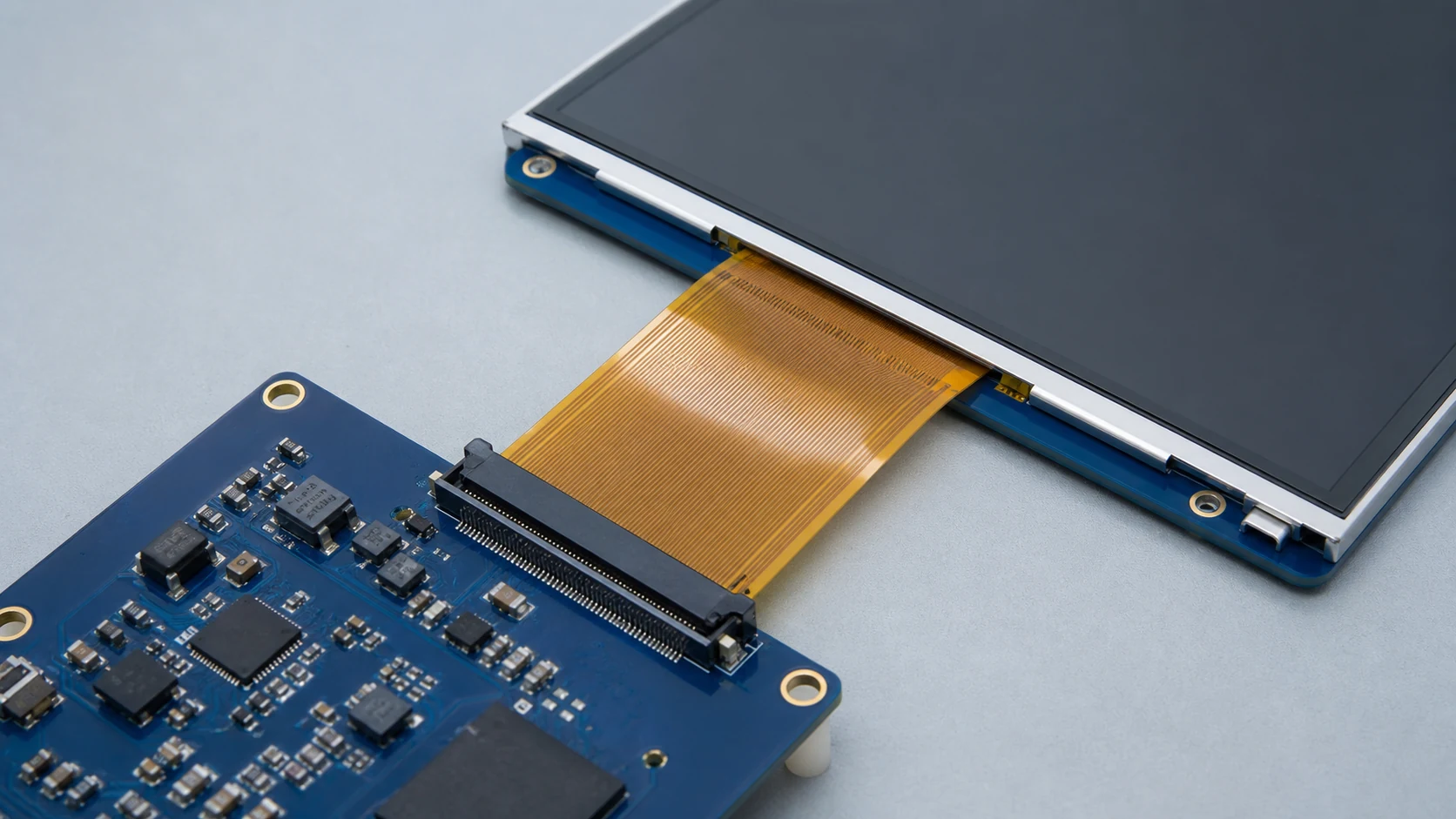 FPC cable seated in a TFT LCD connector during an interface review