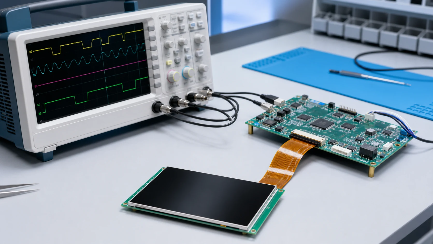 Startup timing waveform used to compare reset, power and display enable signals