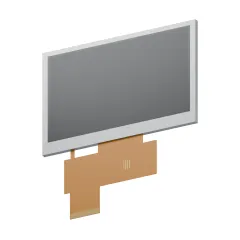 Low front-angle product rendering of S-T430MBWS-01-W LCD showing the slim frame and cable connection area.